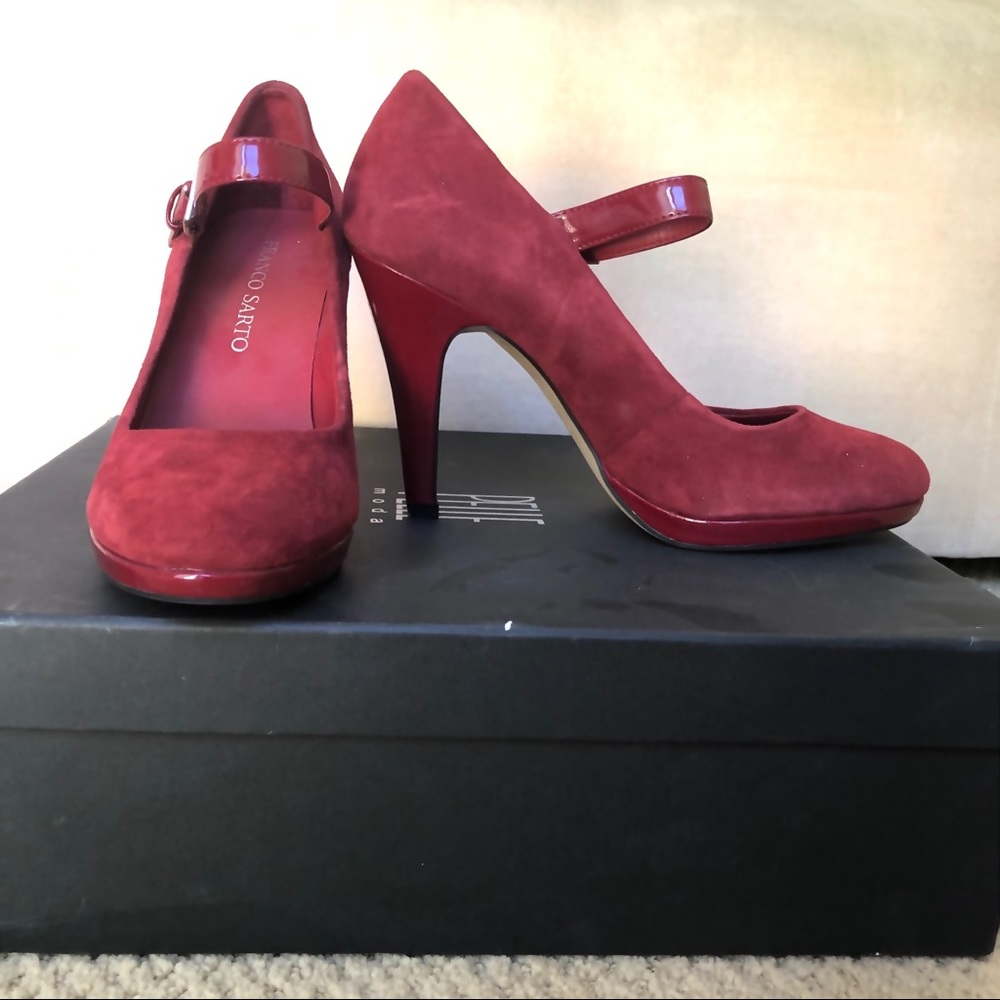 Franco Sarto red suede and patent MARY Jane sz 7